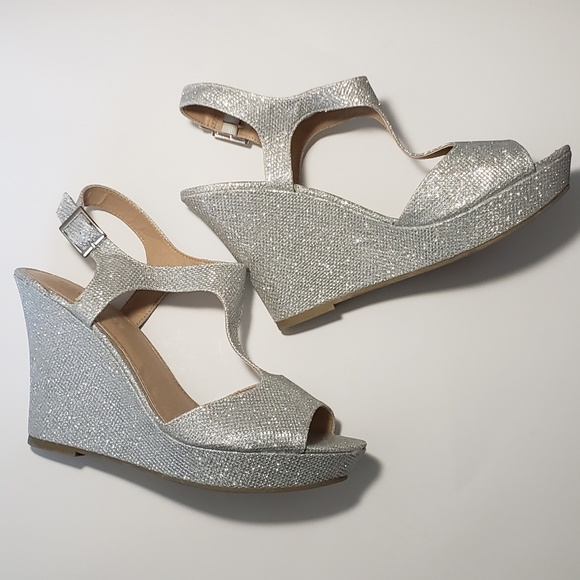 Rampage Shoes - Silver Glitter Open Toe Wedge